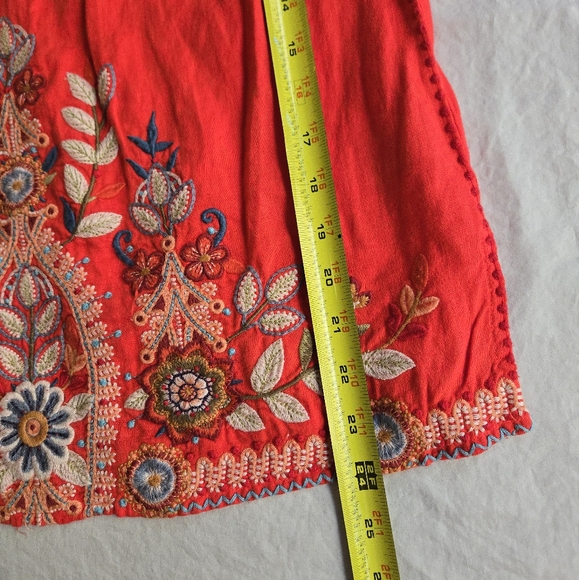 Johnny Was Maisie Peasant Tie Blouse Red  Embroidered Linen Top - Picture 9 of 11
